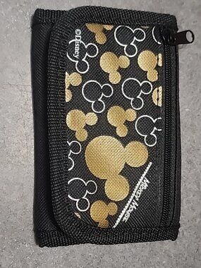 Disney Mickey Mouse Wallet Black And Gold pre - owned. EUC